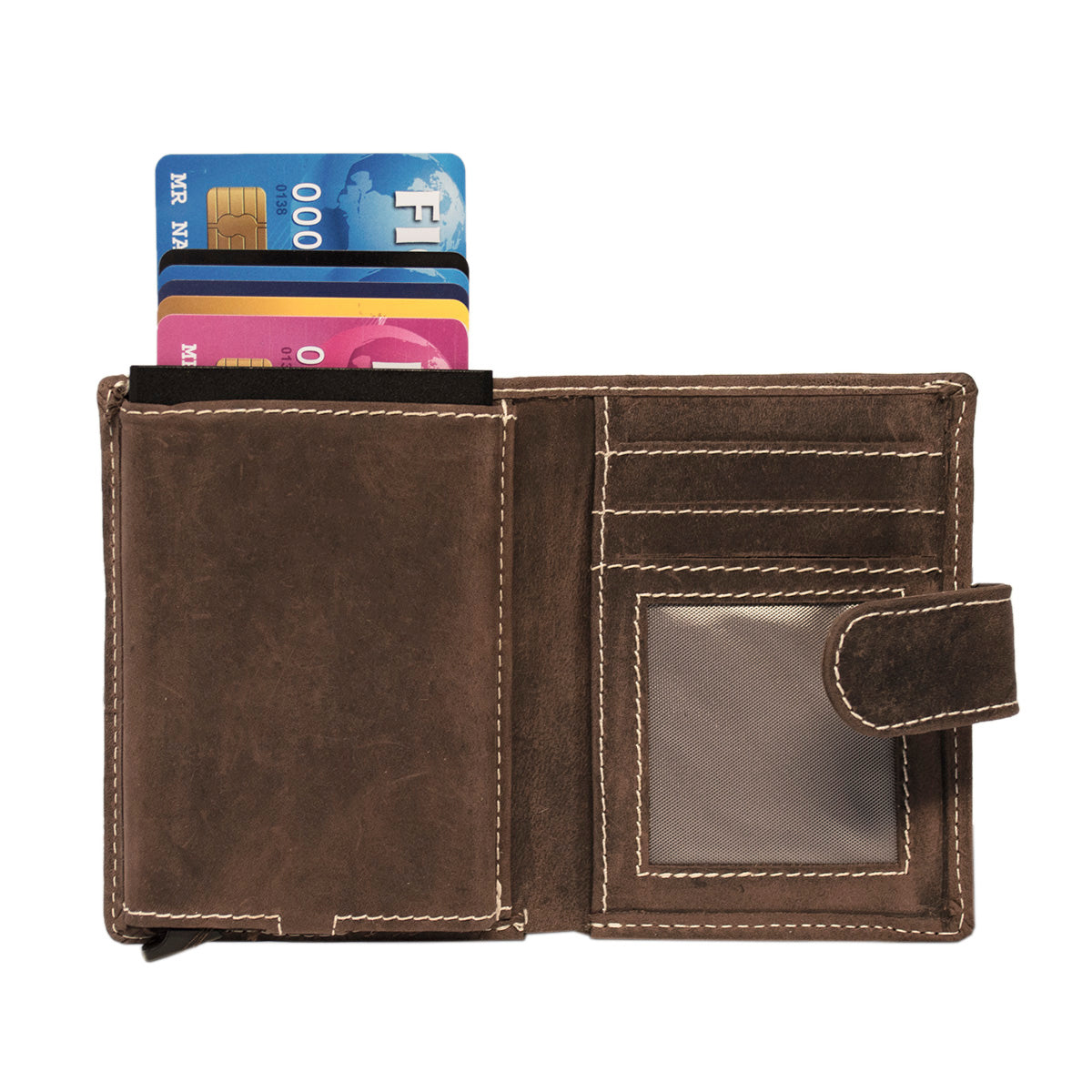 Cognac Mini Wallet RFID – Leren Portemonnee van Buffelleer