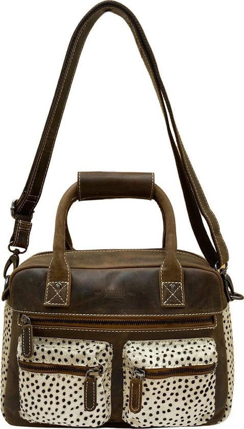 Handtas cheetah cognac crossbody dames tas cowboybag schoudertas leer lichtbruin - Arrigo Leather Goods