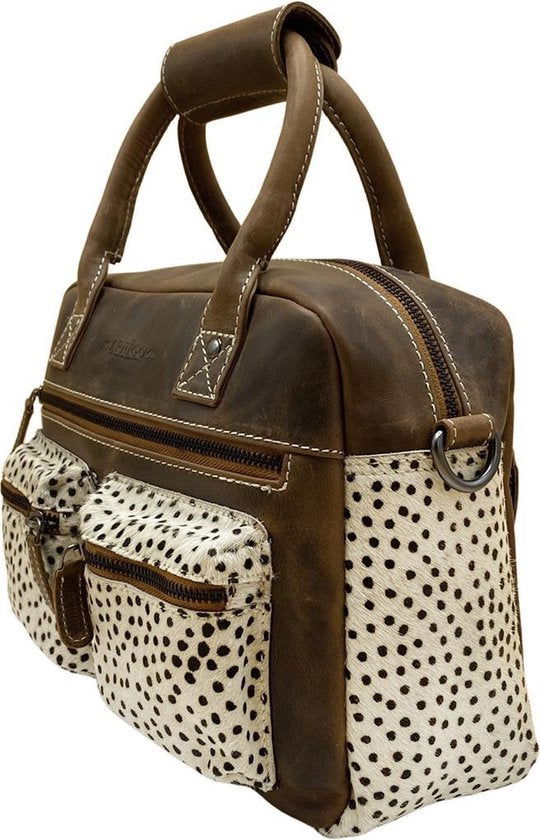 Handtas cheetah cognac crossbody dames tas cowboybag schoudertas leer lichtbruin - Arrigo Leather Goods