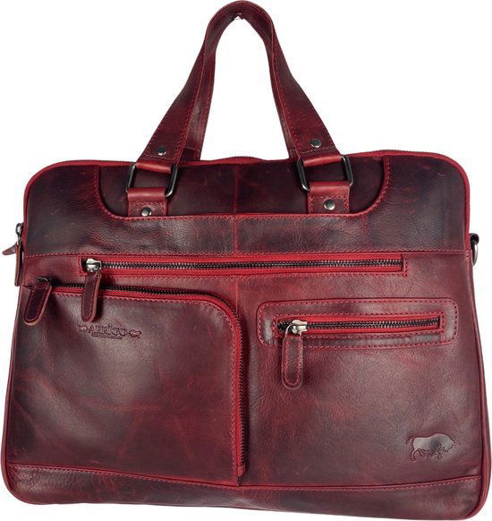 Handtassen dames laptoptas rood echt leer werktas dames aktetas crossbody - Arrigo.nl