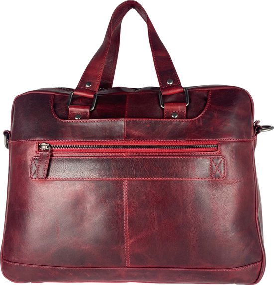 Handtassen dames laptoptas rood echt leer werktas dames aktetas crossbody - Arrigo.nl