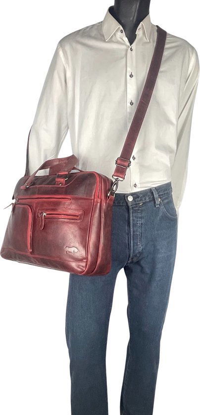 Handtassen dames laptoptas rood echt leer werktas dames aktetas crossbody - Arrigo.nl