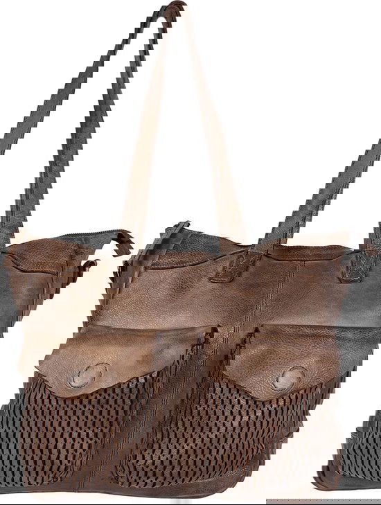 Handtassen dames schoudertas grote tas gewassen leer donkerbruin - Arrigo.nl