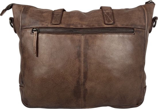 Handtassen dames schoudertas grote tas gewassen leer donkerbruin - Arrigo.nl