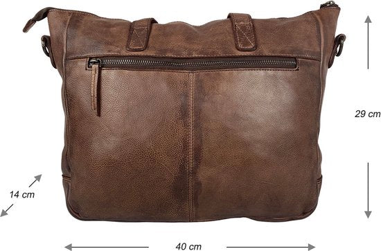 Handtassen dames schoudertas grote tas gewassen leer donkerbruin - Arrigo.nl