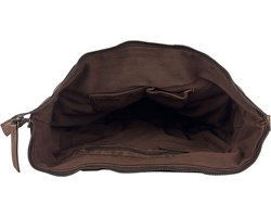 Handtassen dames schoudertas grote tas gewassen leer donkerbruin - Arrigo.nl