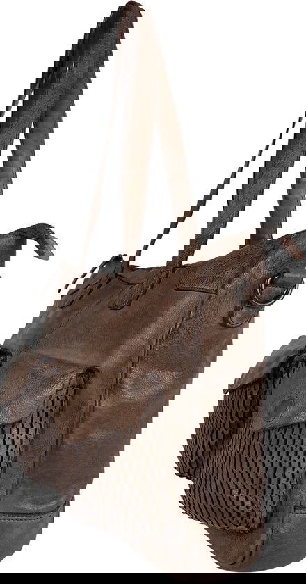 Handtassen dames schoudertas grote tas gewassen leer donkerbruin - Arrigo.nl