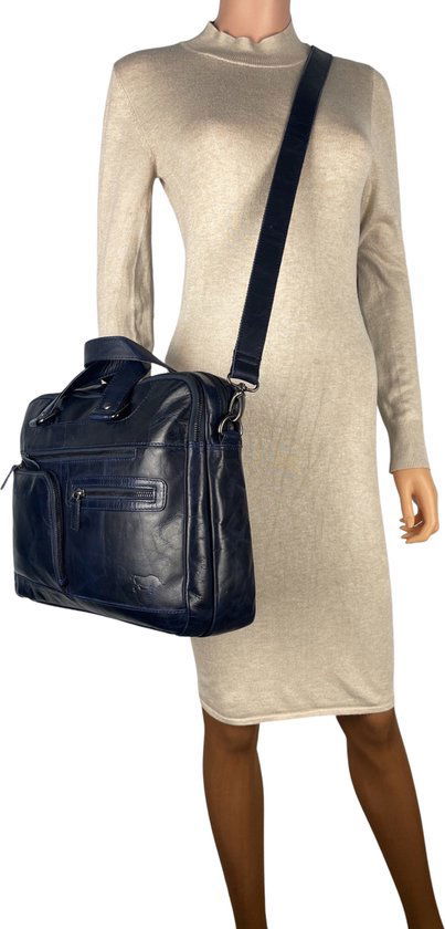 Handtassen heren handtassen dames crossbody blauw leer laptoptas schoudertas aktetas - Arrigo.nl