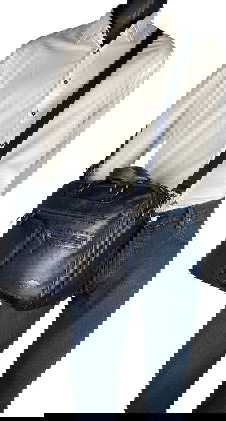 Handtassen heren handtassen dames crossbody blauw leer laptoptas schoudertas aktetas - Arrigo.nl