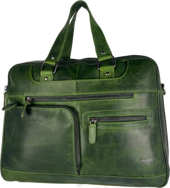 Handtassen schoudertas groen echt leer werktas dames werktas heren crossbody - Arrigo.nl