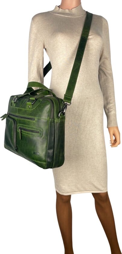 Handtassen schoudertas groen echt leer werktas dames werktas heren crossbody - Arrigo.nl