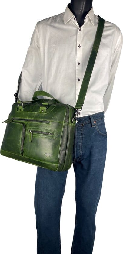 Handtassen schoudertas groen echt leer werktas dames werktas heren crossbody - Arrigo.nl