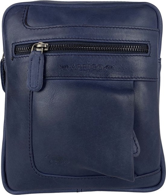 Heren/Dames Schoudertas - Donkerblauw Rundleer met Verstelbare Schouderriem Crossbody Tas - Arrigo.nl