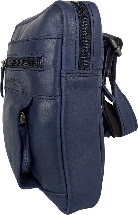 Heren/Dames Schoudertas - Donkerblauw Rundleer met Verstelbare Schouderriem Crossbody Tas - Arrigo.nl