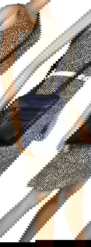 Heren/Dames Schoudertas - Donkerblauw Rundleer met Verstelbare Schouderriem Crossbody Tas - Arrigo.nl