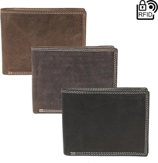 Heren Portemonnee - Donkerbruin Echt Leer met RFID Bescherming en Anti-Skim Functie - Arrigo.nl