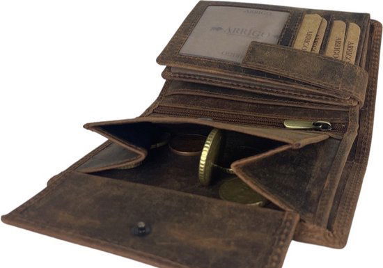 Heren portemonnee cognac echt leer rfid anti skim - Arrigo.nl