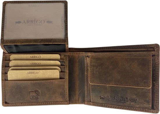 Heren portemonnee cognac portemonnee heren lichtbruin anti skim billfold - Arrigo Leather Goods
