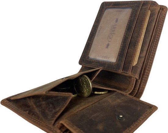Heren portemonnee cognac portemonnee heren lichtbruin anti skim billfold - Arrigo Leather Goods