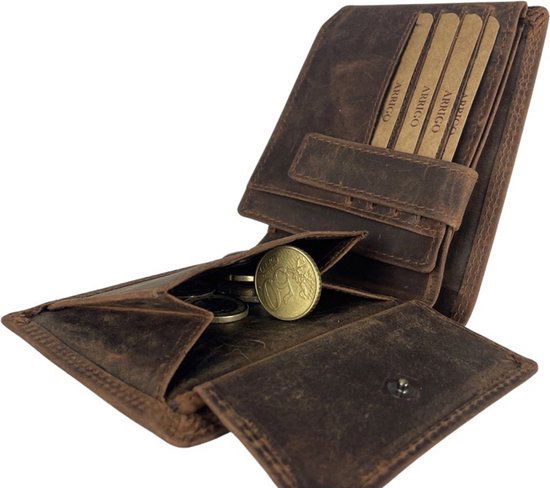 Heren portemonnee cognac rfid anti skim - Arrigo.nl