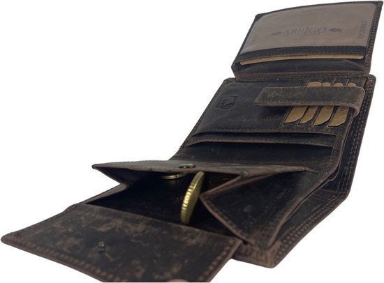 Heren portemonnee donkerbruin billfold RFID anti-skim echt leer - Arrigo.nl