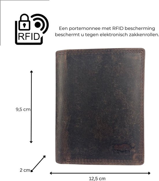 Heren portemonnee donkerbruin billfold RFID anti-skim echt leer - Arrigo.nl
