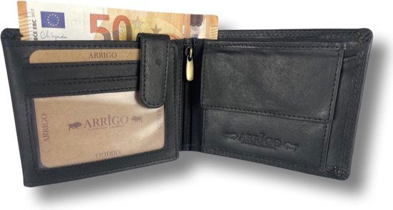 Heren portemonnee zwart echt leer rfid anti skim - Arrigo Leather Goods