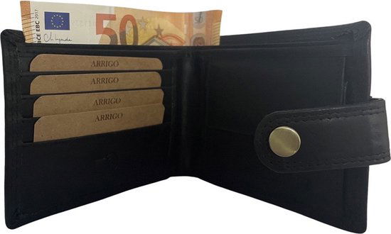 Heren portemonnee zwart echt leer rfid anti skim - Arrigo Leather Goods