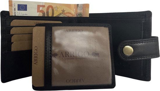 Heren portemonnee zwart echt leer rfid anti skim - Arrigo Leather Goods