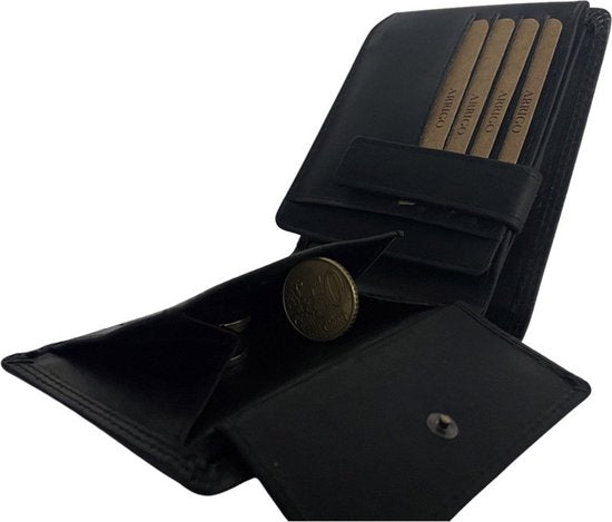 Heren portemonnee zwart echt leer rfid anti skim - Arrigo.nl