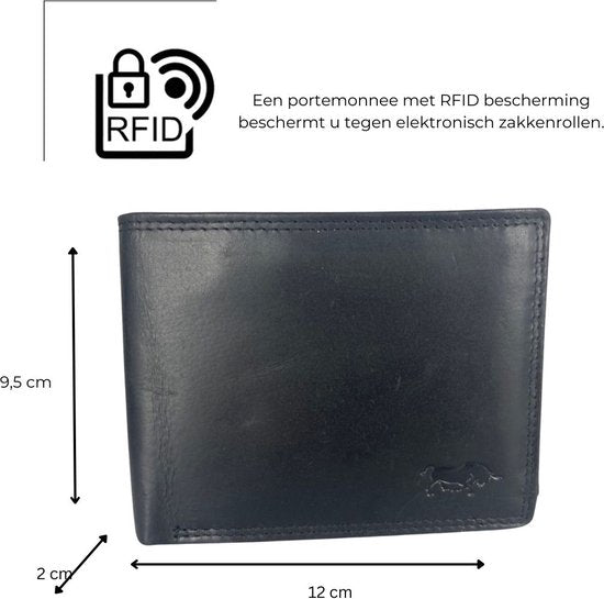 Heren portemonnee zwart echt leer rfid anti skim - Arrigo.nl