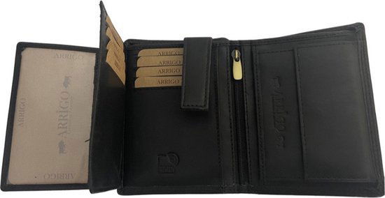 Heren portemonnee zwart echt leer rfid anti skim - Arrigo.nl