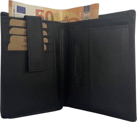 Heren portemonnee zwart echt leer rfid anti skim portefeuille mannen - Arrigo Leather Goods