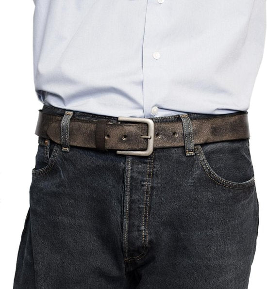 Heren riem antraciet italiaans leer 4 cm brede casual leren - Arrigo Leather Goods