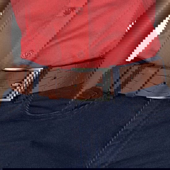 Heren riem dames riem lichtbruin leer 40 mm krokodillen print - Arrigo Leather Goods