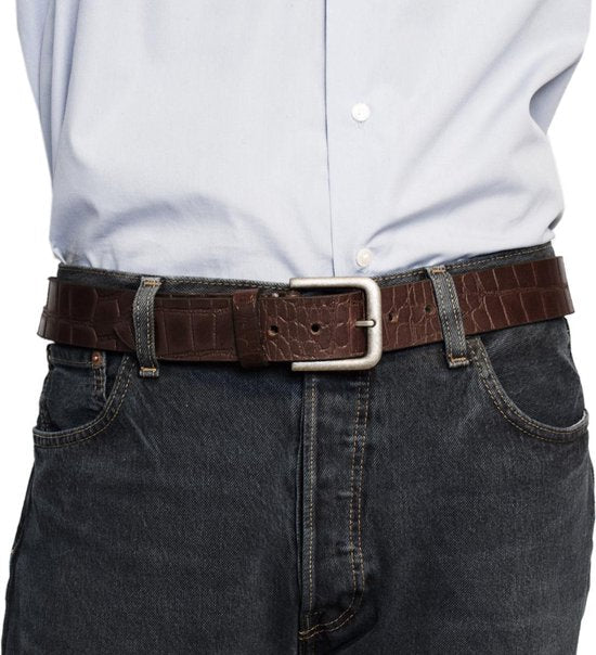 Heren riem donkerbruin italiaans leer 4 cm brede casual leren - Arrigo.nl