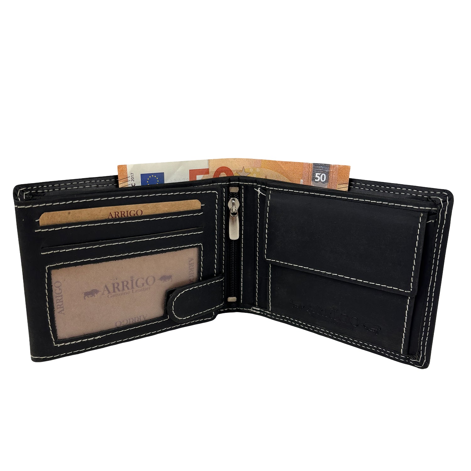 Zwarte herenportemonnee van buffelleer