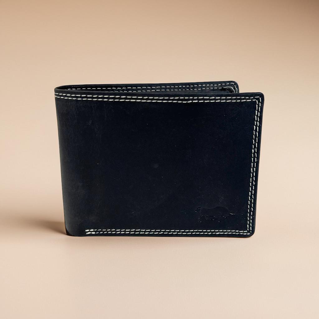 Zwarte herenportemonnee van buffelleer