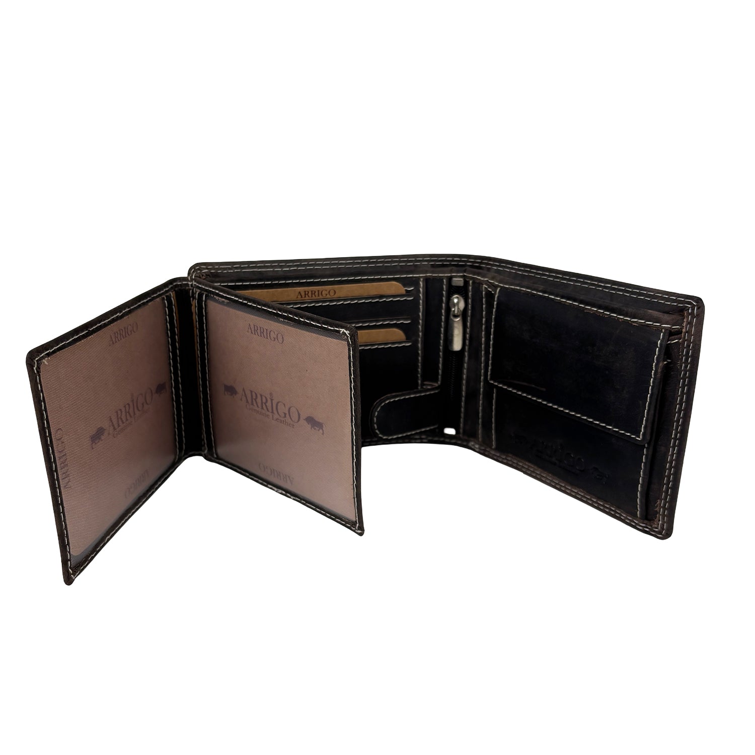 Donkerbruine herenportemonnee van buffelleer