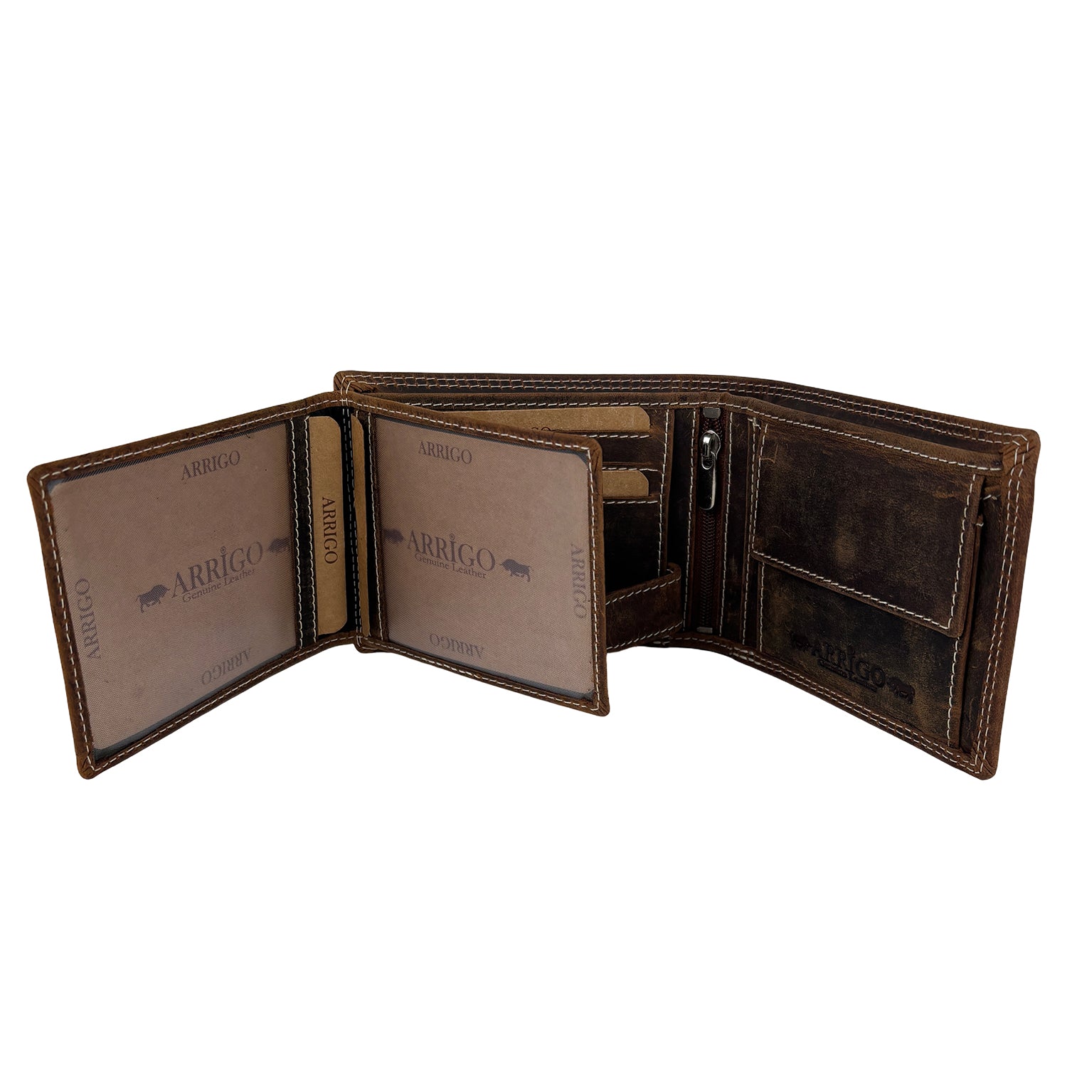 Cognac herenportemonnee van buffelleer