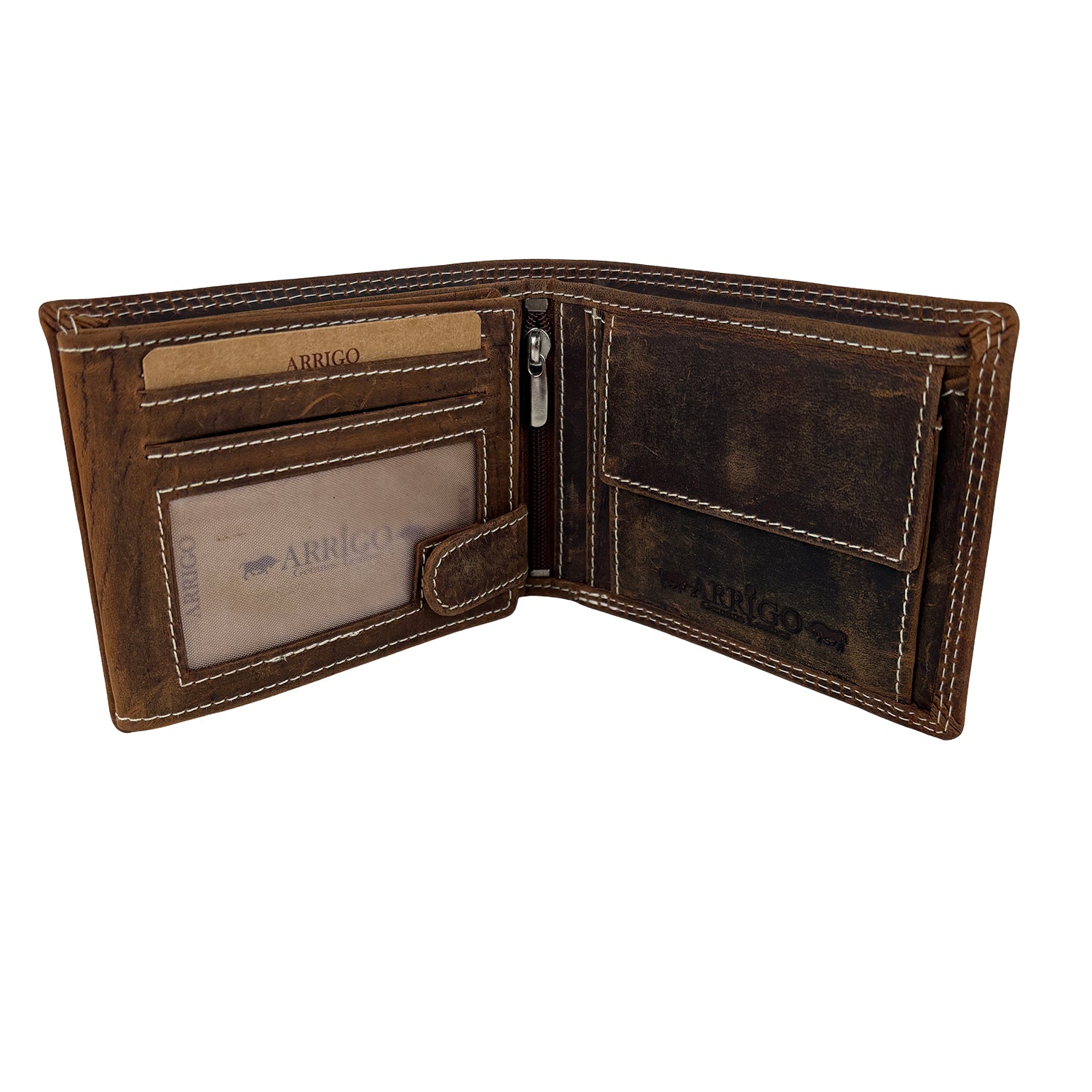 Cognac herenportemonnee van buffelleer