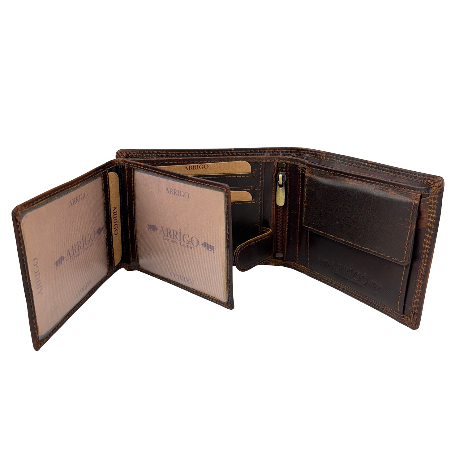 Donkerbruine heren portemonnee van rundleer met RFID