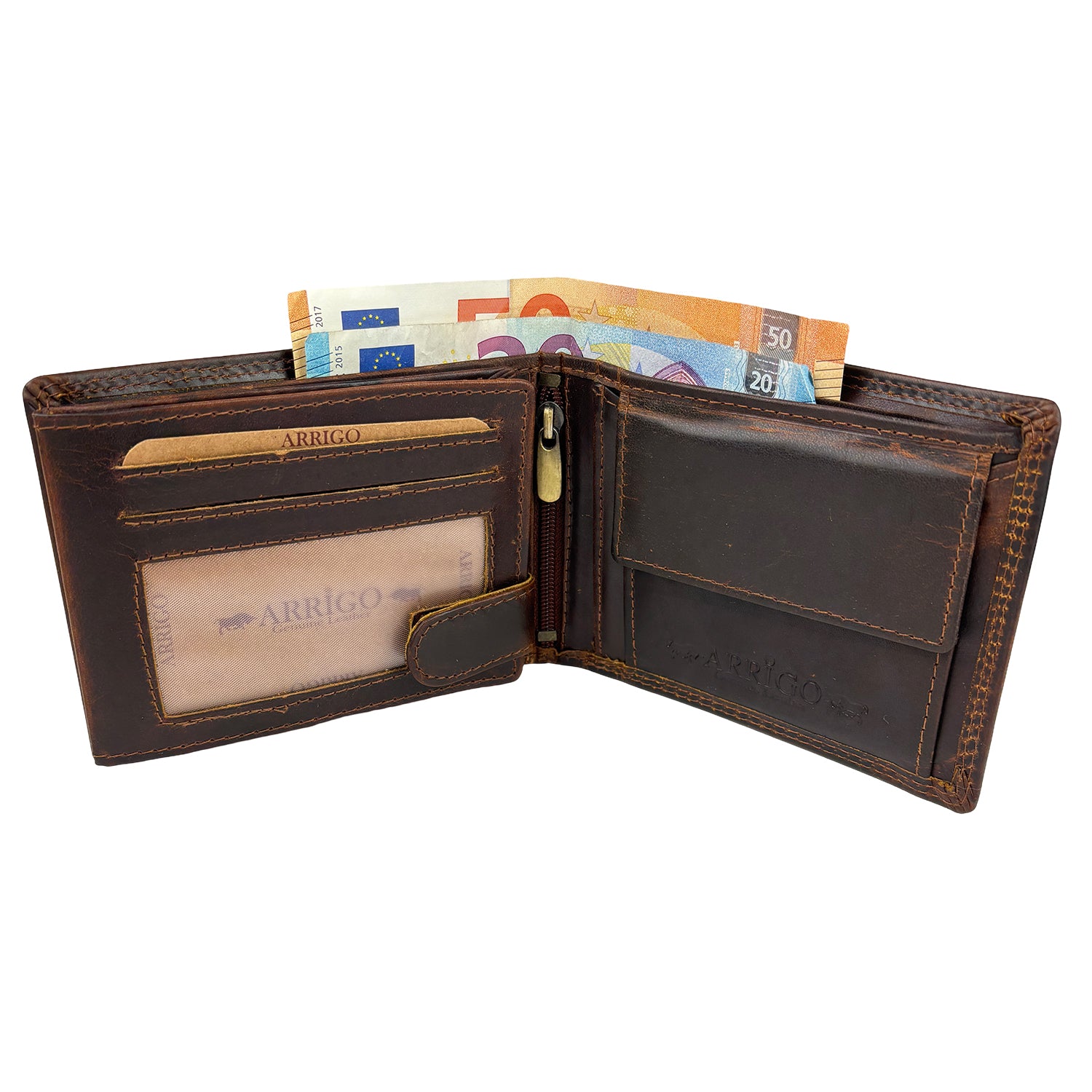 Donkerbruine heren portemonnee van rundleer met RFID