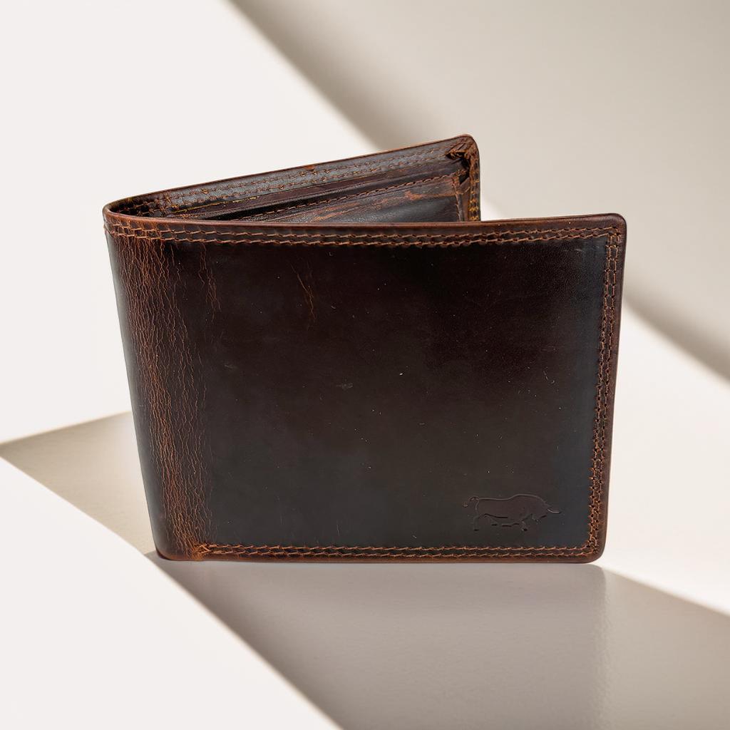 Donkerbruine heren portemonnee van rundleer met RFID