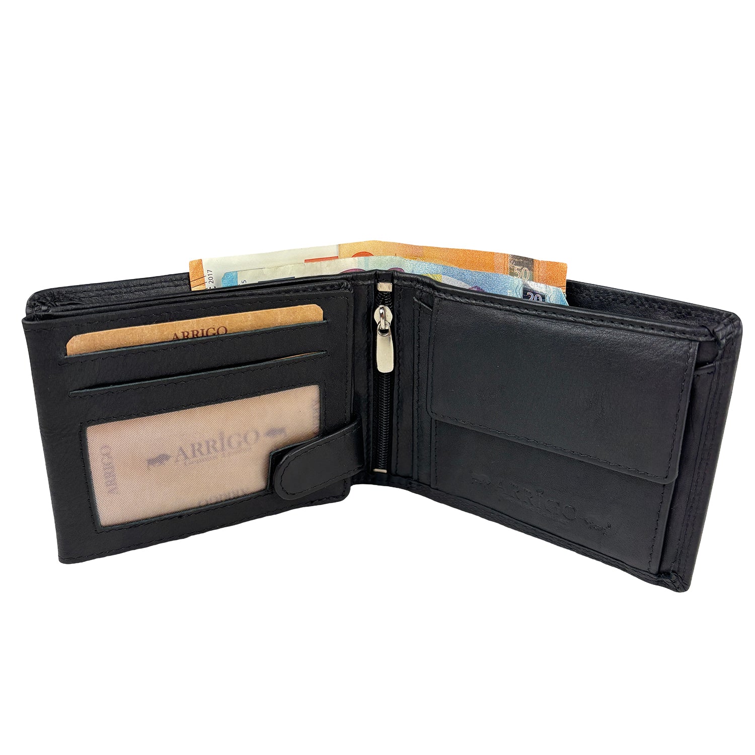 Zwarte herenportemonnee van rundleer