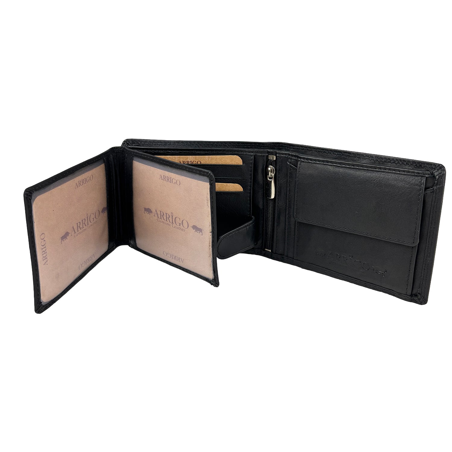 Zwarte herenportemonnee van rundleer