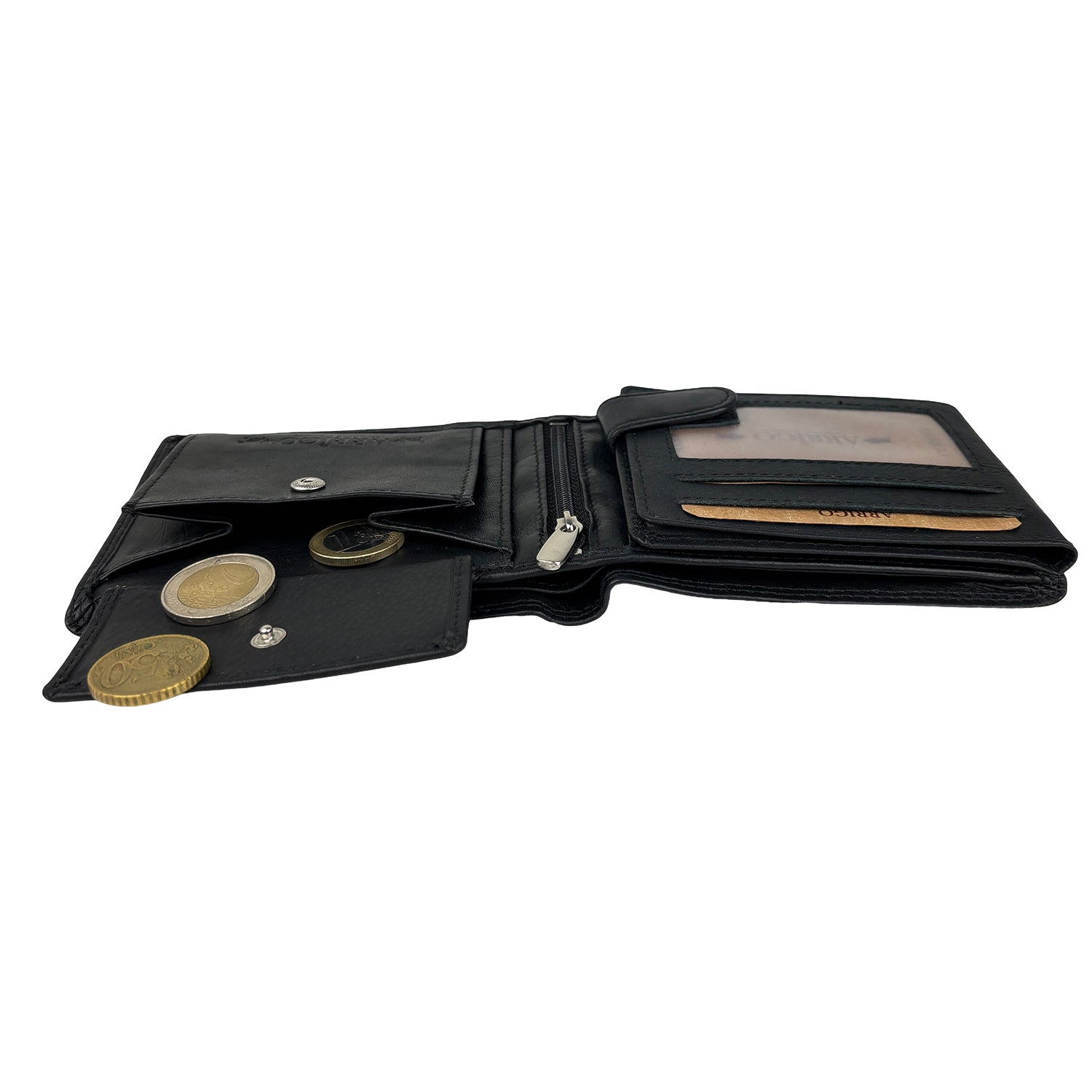 Zwarte herenportemonnee van rundleer