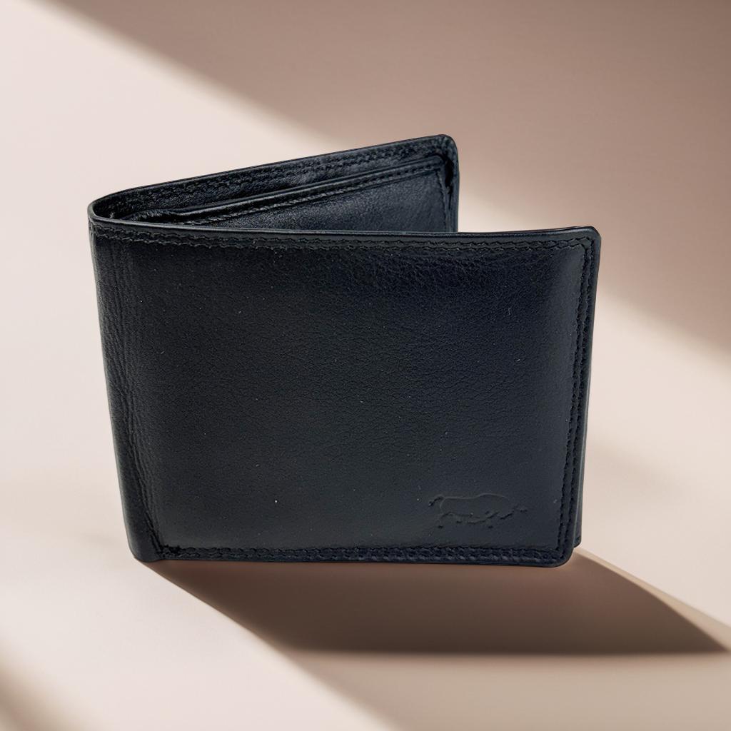 Zwarte herenportemonnee van rundleer