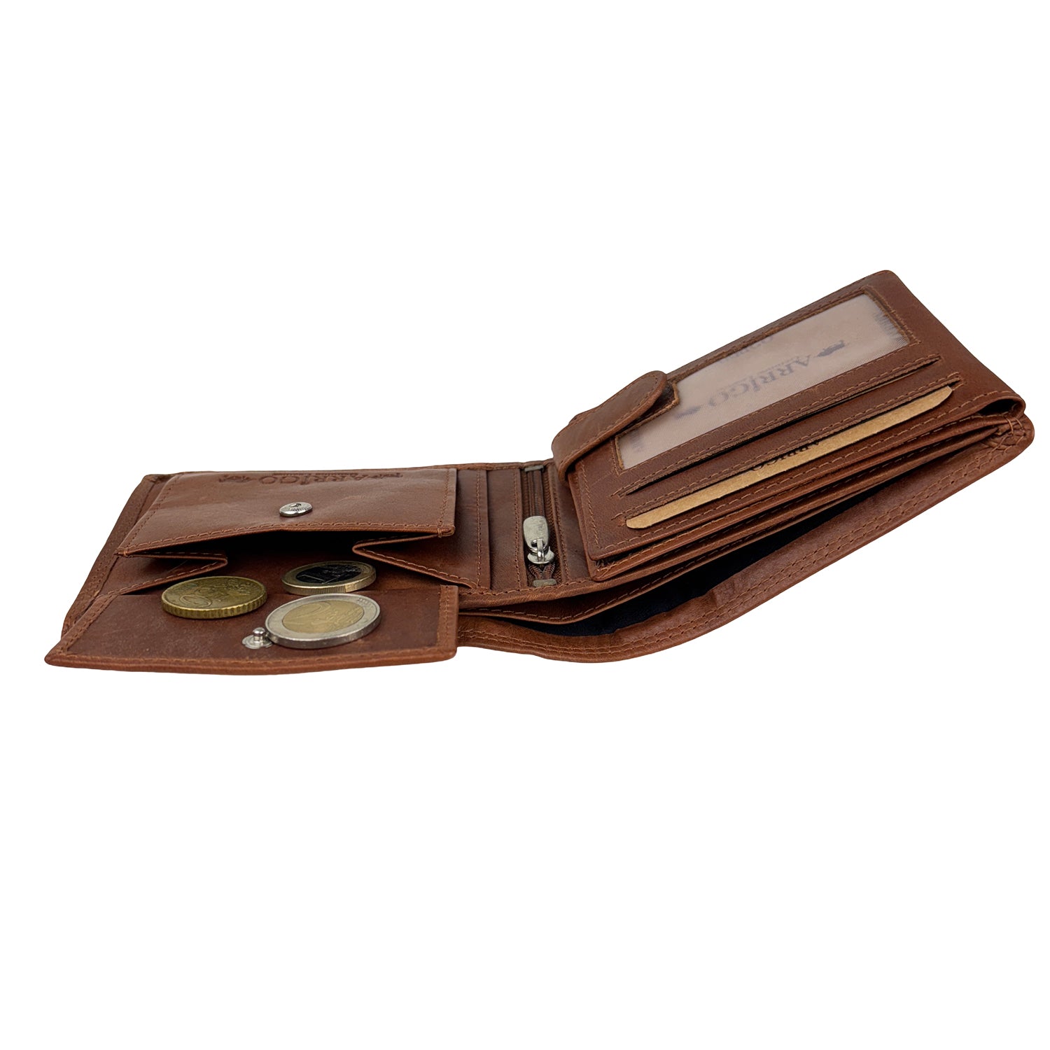 Cognac portemonnee van rundleer