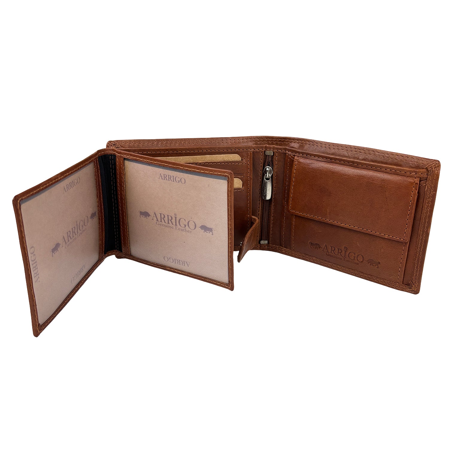 Cognac portemonnee van rundleer